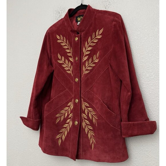 Bob Mackie Wearable Art Jacket Medium Red Suede Gold Embroidered Western Boho - Picture 14 of 16